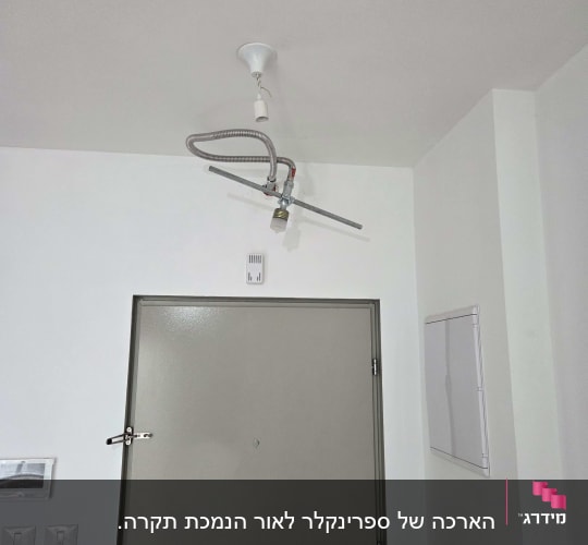 מערכת כיבוי אש מותקנת בתקרה ליד דלת.